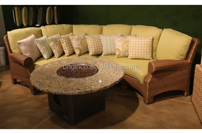 Gorgeous Curved Design Sunroom Outdoor Furniture Sofa French Royal Armrest Synthetic Rattan Sofa