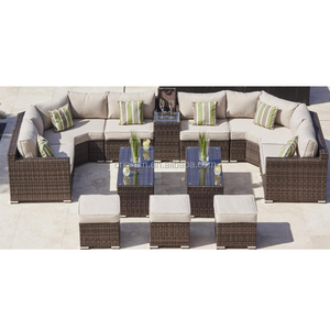 Mexico Style Outdoor Furniture Curved Rattan Lounge Sofa Cooler Table Set