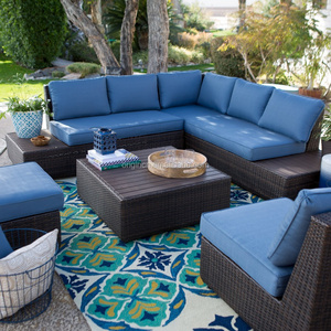 Luxury Pacific Sofa Leisure Garden Outdoor Patio Furniture Navy Blue Aluminum Topped Outback Sectional Rattan Sofa Set