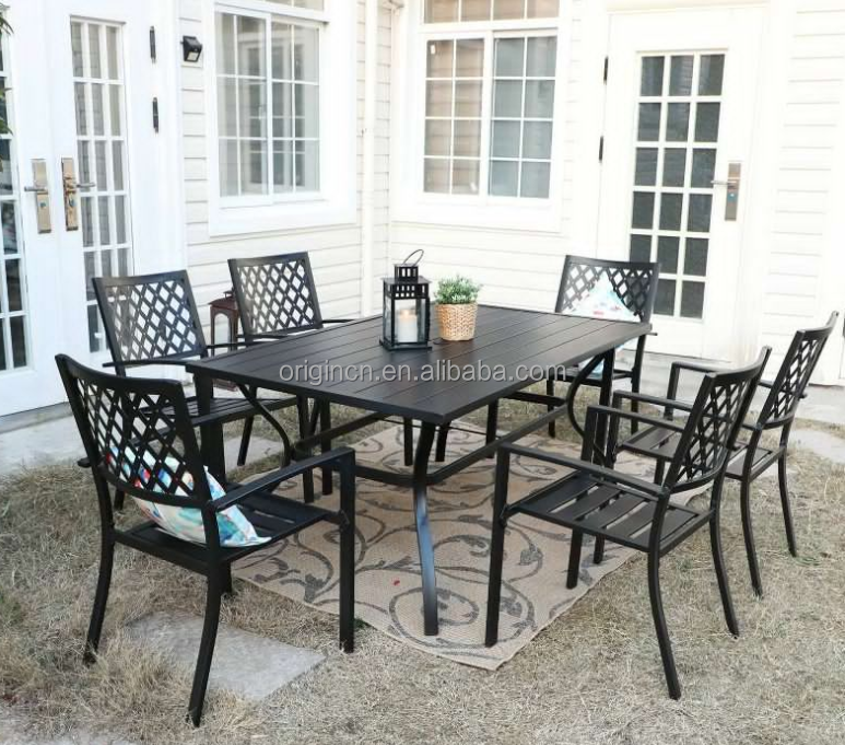 Durable patio 6 seats dining table set cheap price aluminum casting outdoor garden furniture