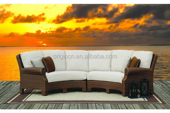 Gorgeous Curved Design Sunroom Outdoor Furniture Sofa French Royal Armrest Synthetic Rattan Sofa