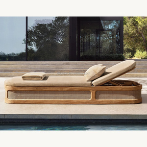 Patio modern poolside restful backrest furniture with reticulated foam cushion teak chaise lounge