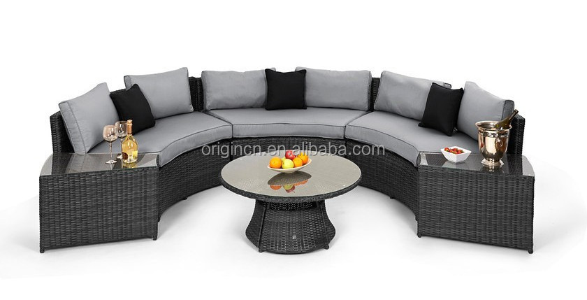 Arm Less Modern Patio Furniture Half Round Bench Craft Wicker Modular Sofa Set