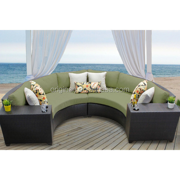 Semi Circle Patio Outdoor Furniture Wicker Curved Armless Sofa Side Tables Set