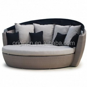 Hot Product Garden Sun Furniture Rattan Round Outdoor Lounge Beds With Canopy