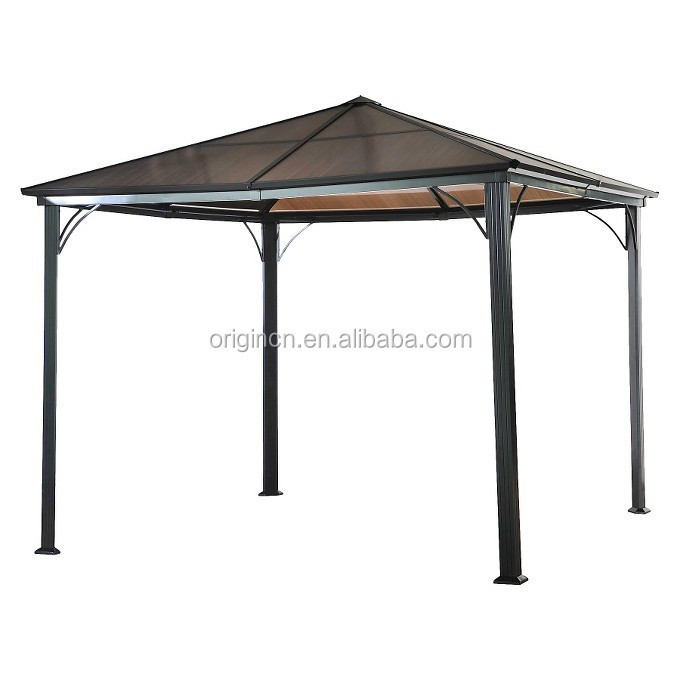 Steel frame hard top slanted roof for outdoor gatherings patio pavilion