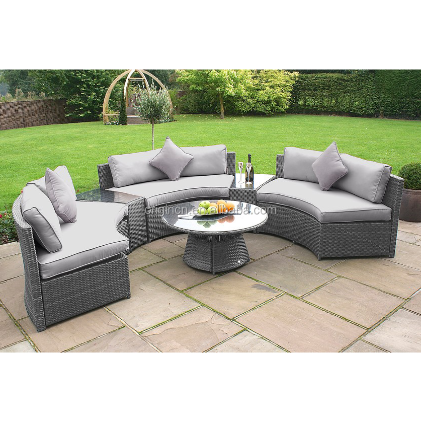 Arm Less Modern Patio Furniture Half Round Bench Craft Wicker Modular Sofa Set