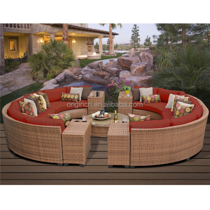 12 seater modern hotel patio used sitting furniture and center table set round rattan outdoor big sofa