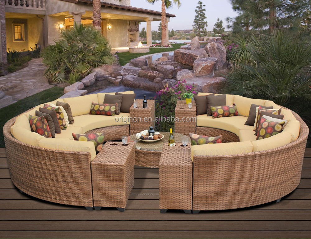 12 seater modern hotel patio used sitting furniture and center table set round rattan outdoor big sofa