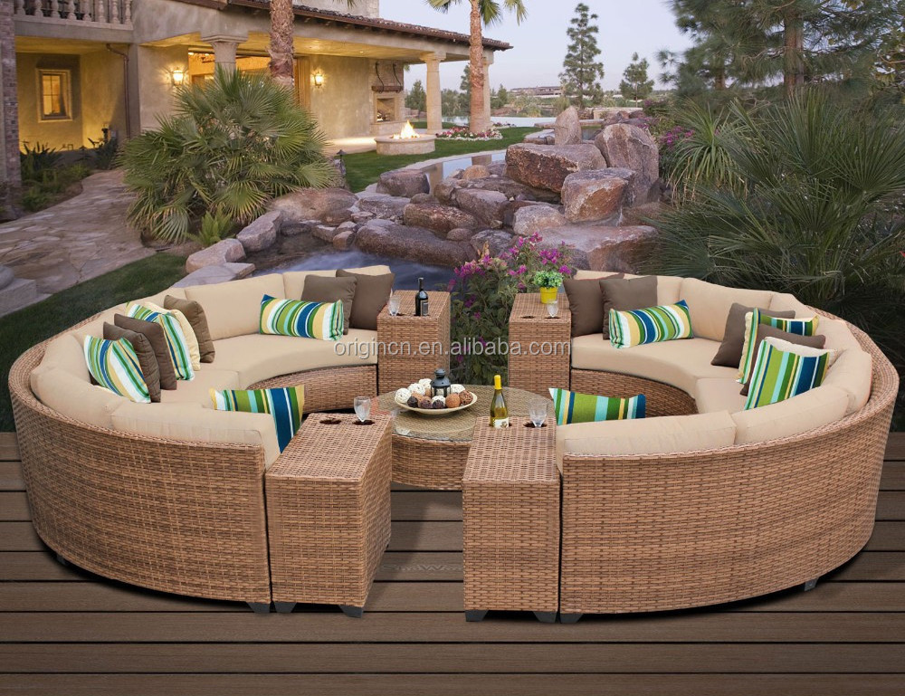 12 seater modern hotel patio used sitting furniture and center table set round rattan outdoor big sofa