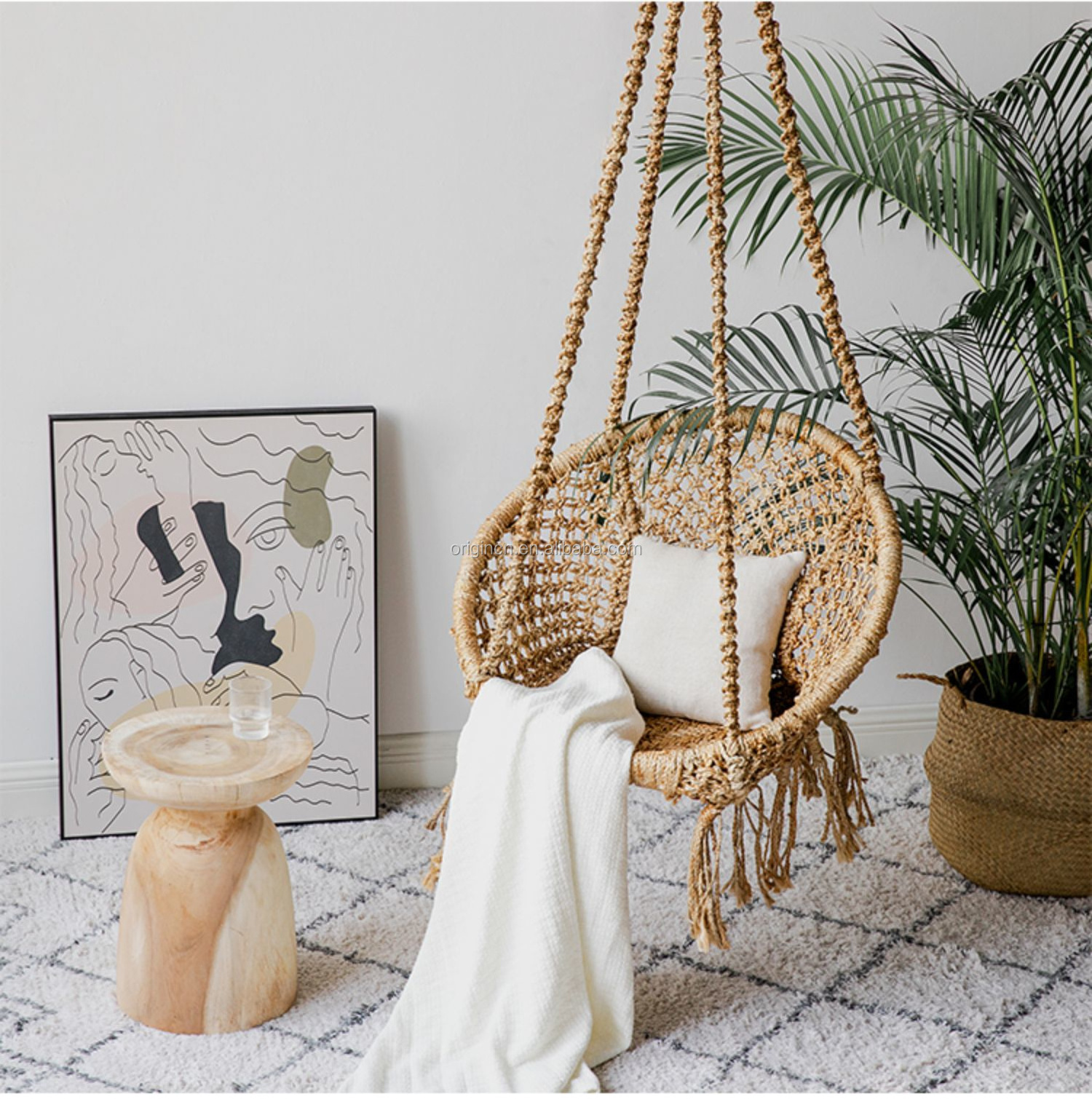 Round Boho Style Popular Swing Hotel Indoor Furniture Leisure Macrame Bohemian Chair Rope Swing