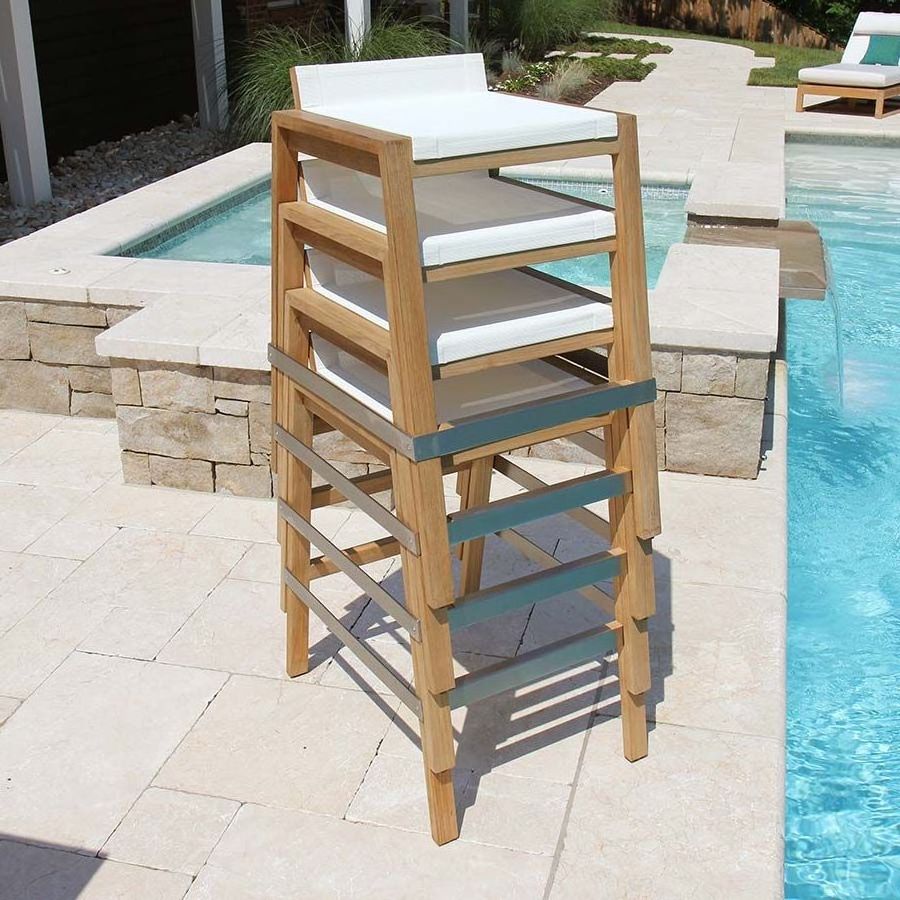 Modern outdoor patio wood barstools furniture backyard luxury teak stacking stool chair