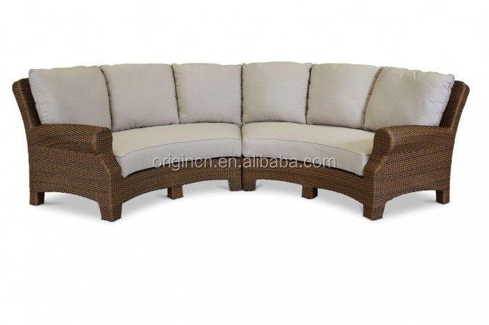 Gorgeous Curved Design Sunroom Outdoor Furniture Sofa French Royal Armrest Synthetic Rattan Sofa