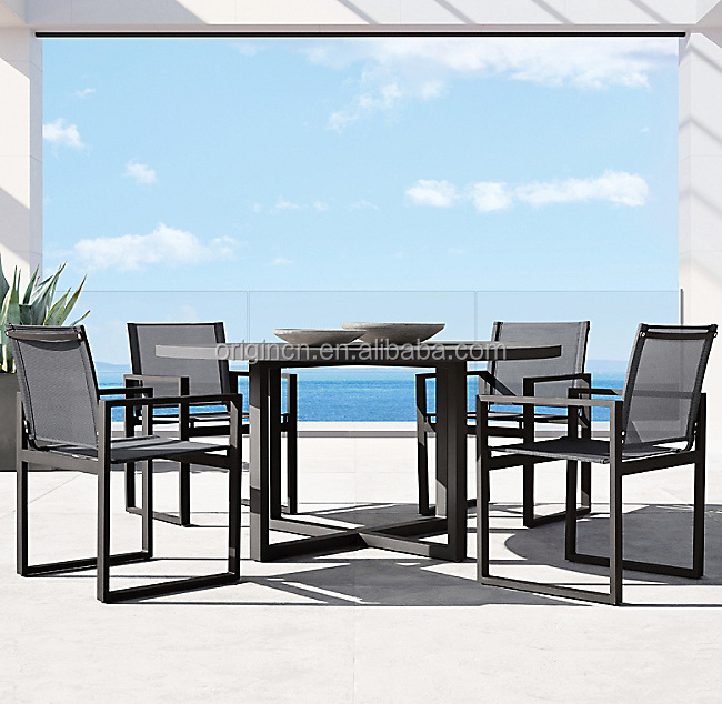 Outdoor all weather used aluminum round dining table 4 chairs set pool furniture