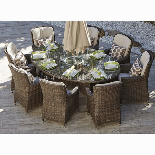 Summer winds patio banquet outdoor 8 seater dining set oval table and poly rattan home furniture chair