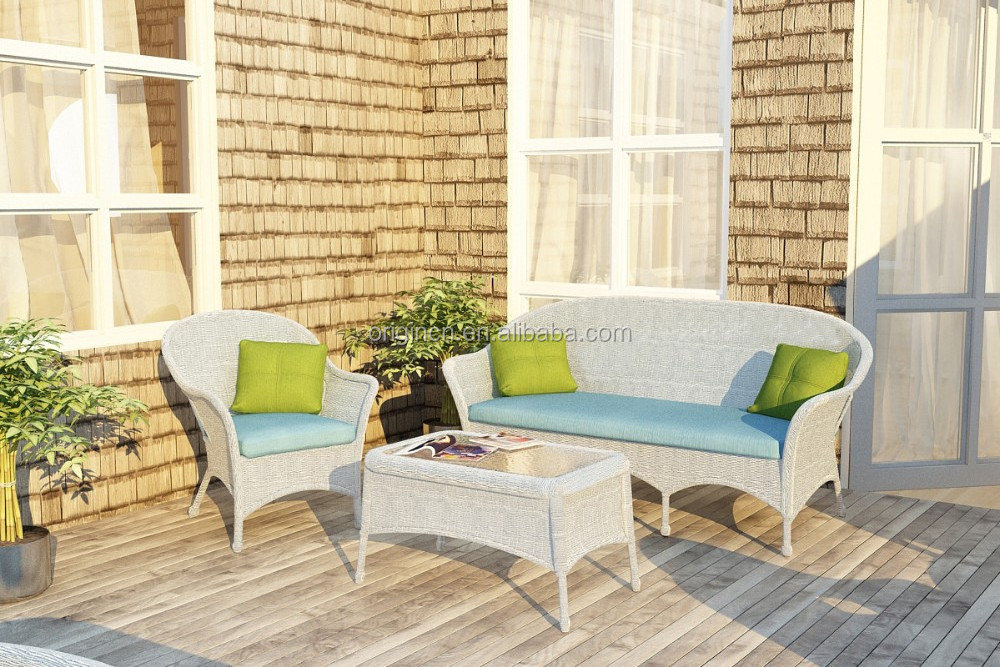 Unique Terrace Garden Outdoor Furniture Used White Plastic Rattan Wicker Sofa Set