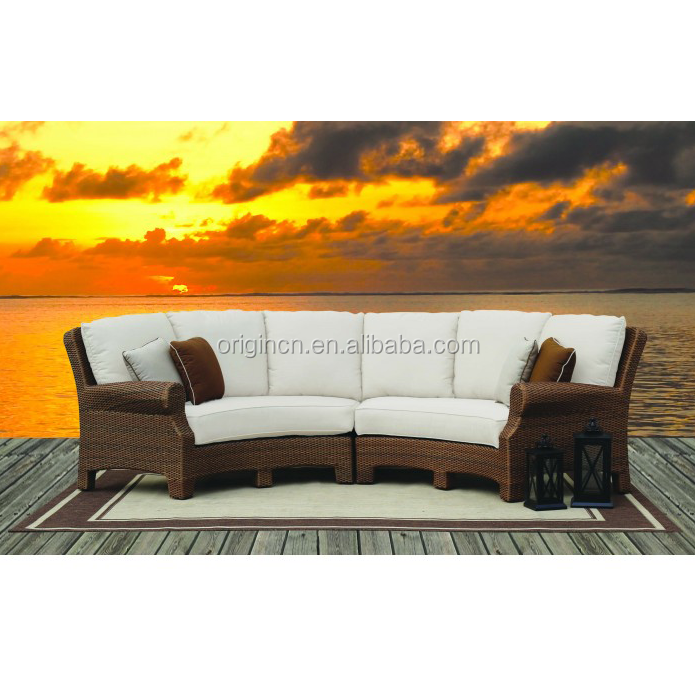 Gorgeous Curved Design Sunroom Outdoor Furniture Sofa French Royal Armrest Synthetic Rattan Sofa