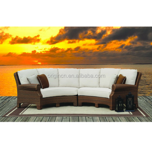 Gorgeous Curved Design Sunroom Outdoor Furniture Sofa French Royal Armrest Synthetic Rattan Sofa