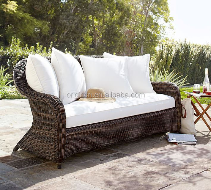 TORREY synthetic wicker loveseat roll arm outdoor garden round rattan sofa