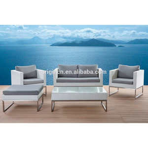 Greek Style Outdoor Office Restaurant Hotel Commercial Furniture Grey Color White Rattan Sofa Set