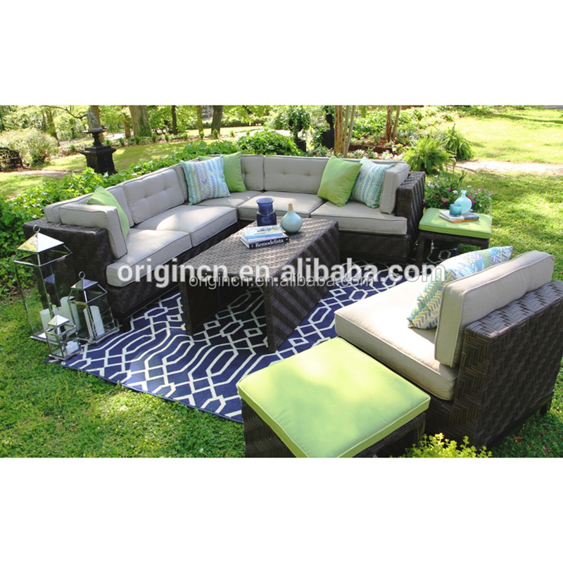 Canyan Style Garden Patio Outdoor Furniture Vivid Green Color L Shape Hidden Ottoman 7 Seater Rattan Sofa Set