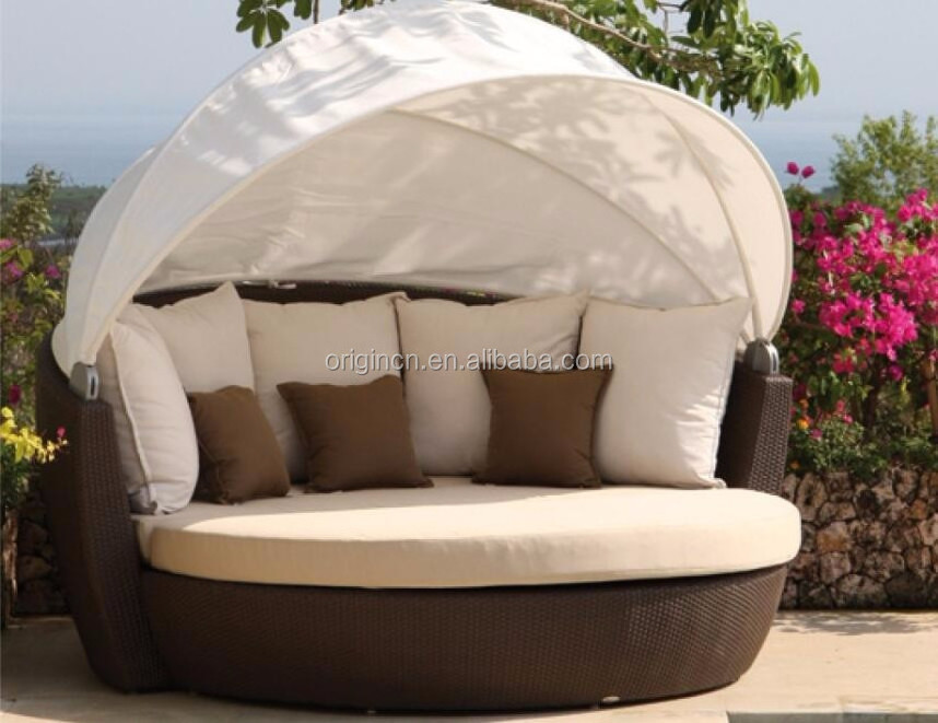 Hot Product Garden Sun Furniture Rattan Round Outdoor Lounge Beds With Canopy