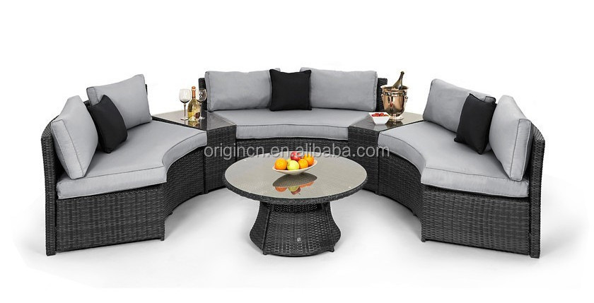 Arm Less Modern Patio Furniture Half Round Bench Craft Wicker Modular Sofa Set