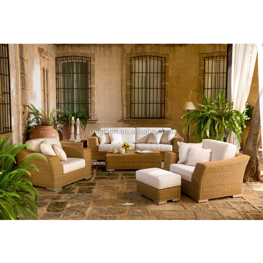 Classical Thick Arm Designed French Old Fashionable Indoor Outdoor Furniture Rattan Wicker Sofas