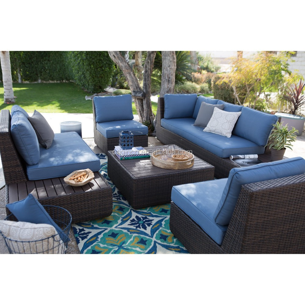 Luxury Pacific Sofa Leisure Garden Outdoor Patio Furniture Navy Blue Aluminum Topped Outback Sectional Rattan Sofa Set