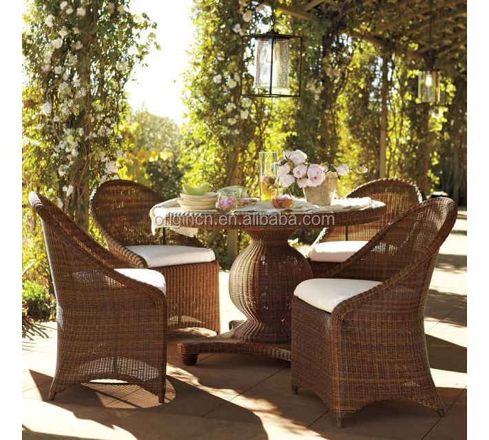 French Bistro Chair Rattan Outdoor Home Garden Furniture Glass Top Round  Table Chairs Set