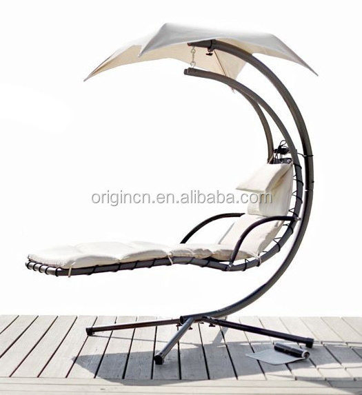 L shape modern patio garden furniture with arched canopy and curved stand mermaid swing hanging chair