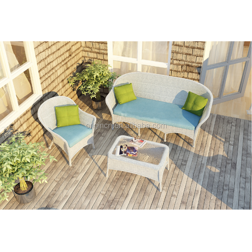 Unique Terrace Garden Outdoor Furniture Used White Plastic Rattan Wicker Sofa Set