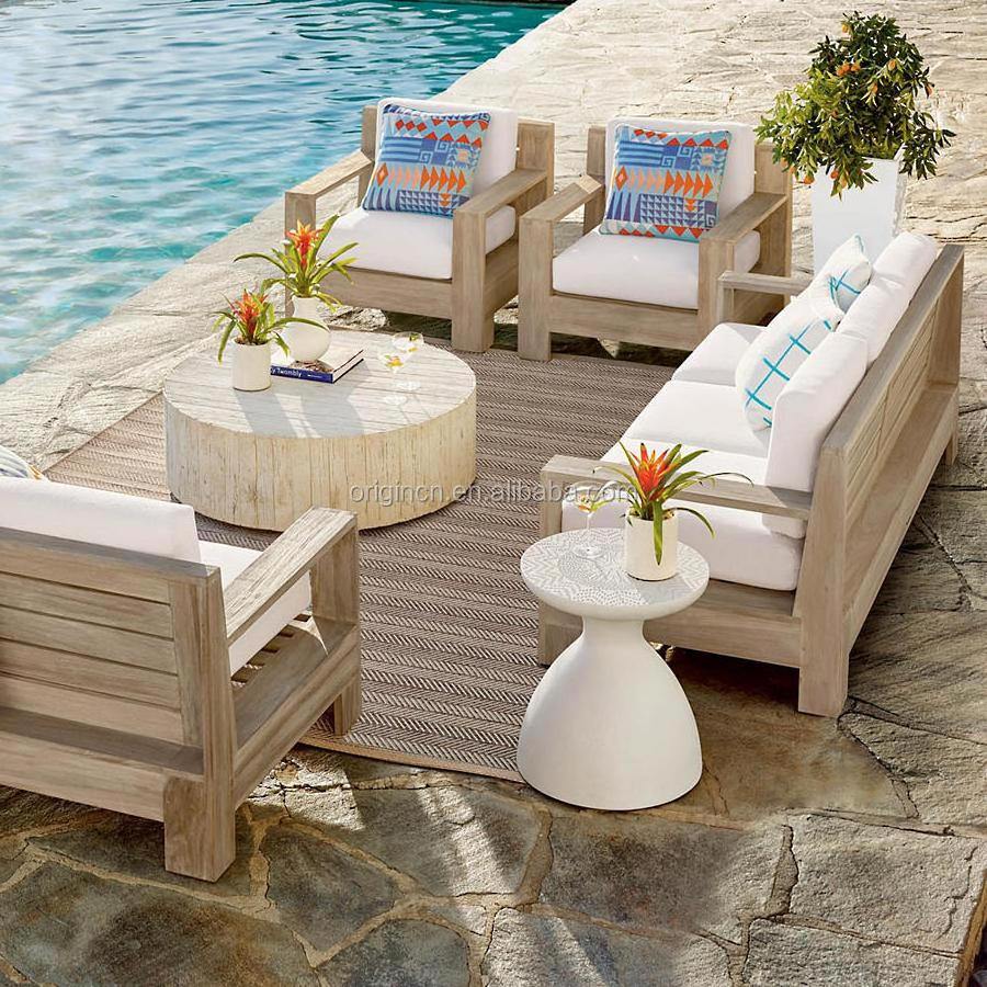 Luxury Design Garden Patio Outdoor Furniture 7 Seat Armrest Teak Wood Sofa Set