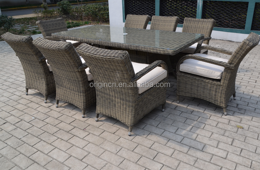 8 seater indoor or outdoor rattan chair and umbrella table furniture outside modern dining set