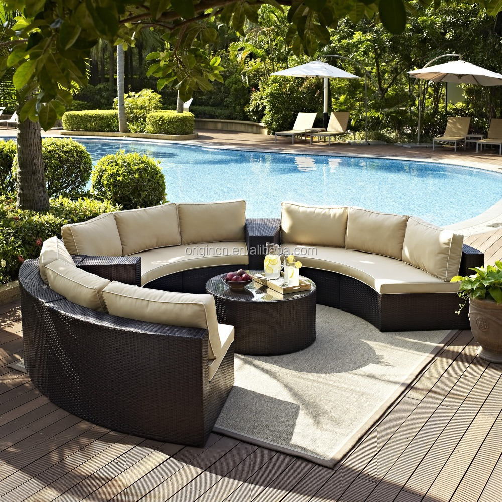 Patio Outdoor Furniture Love Seat Ottoman Sectional Round Sun Rattan Daybed With Cooler