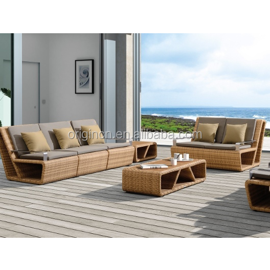 Turkey style metallic armrest designed balcony sectional sofa set wicker resin outdoor furniture