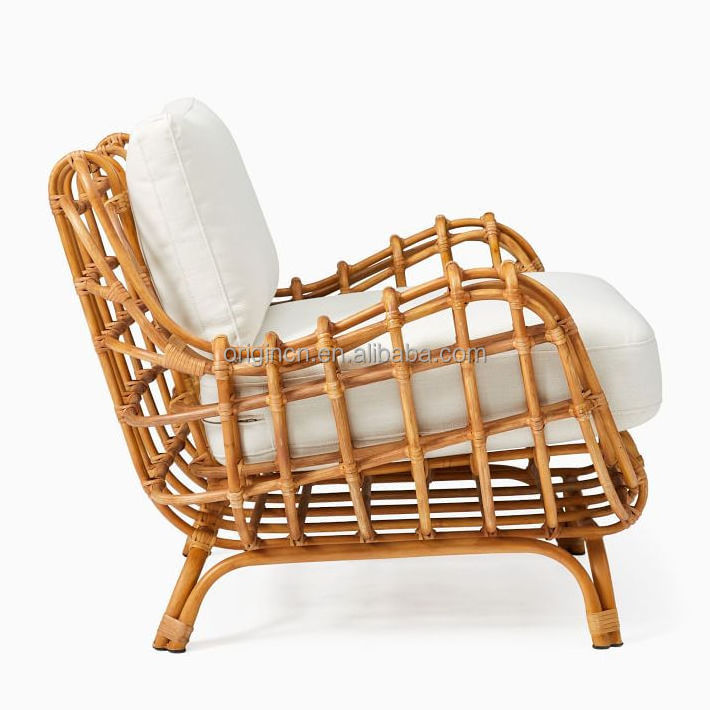 Modern classic style furniture soft curvy form comfortable seating perfect for relaxing upholstered cushions rattan chair metal