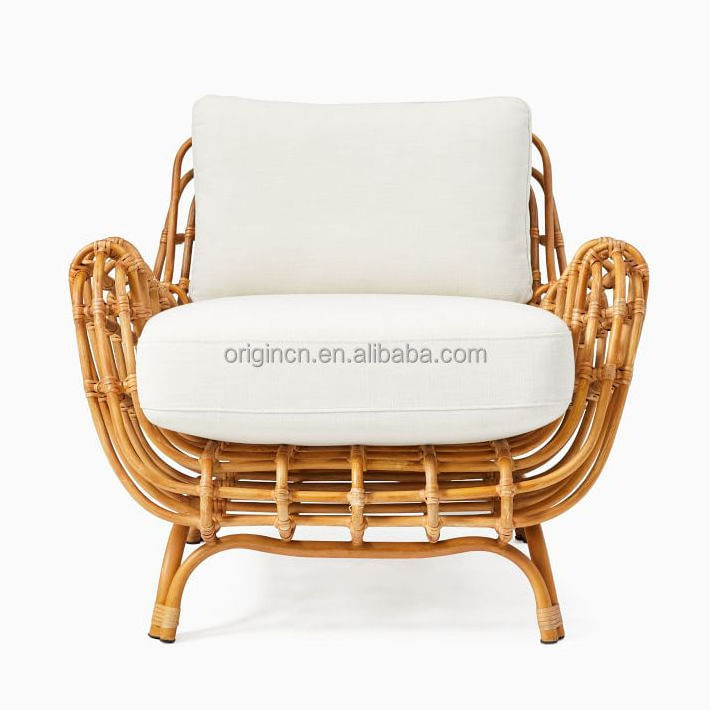 Modern classic style furniture soft curvy form comfortable seating perfect for relaxing upholstered cushions rattan chair metal