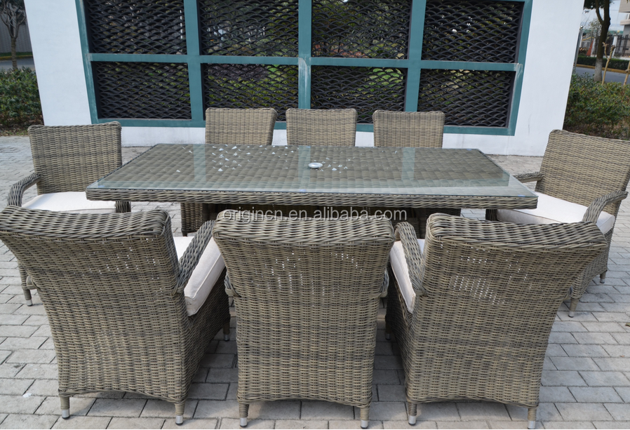 8 seater indoor or outdoor rattan chair and umbrella table furniture outside modern dining set