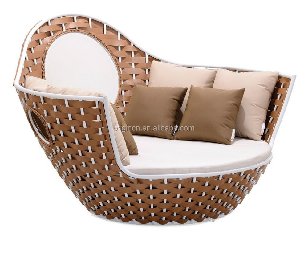 Multi-Purpose Exotic Style Patio Sun Lounge Furniture Wide Plastic Rattan Woven Stacking Outdoor Sofa Bed