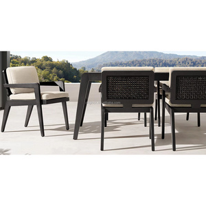 Modern Outdoor Garden Furniture 8 Armchairs Durable Rope Woven Aluminum Dining Table Chairs Set