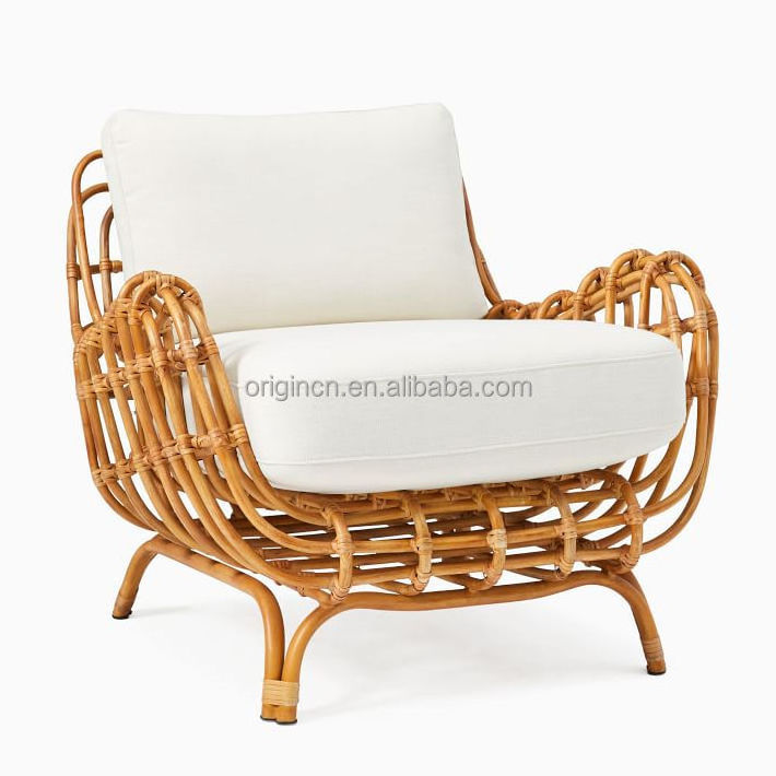 Modern classic style furniture soft curvy form comfortable seating perfect for relaxing upholstered cushions rattan chair metal