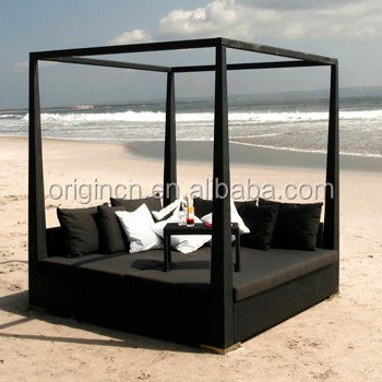 Luxury gazebo designed garden sun fun rattan bed furniture wicker chaise lounge outdoor