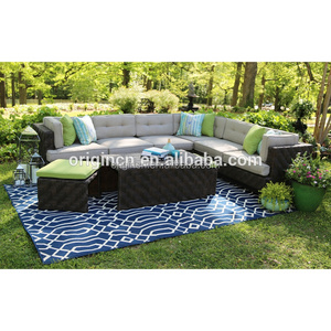 Canyan Style Garden Patio Outdoor Furniture Vivid Green Color L Shape Hidden Ottoman 7 Seater Rattan Sofa Set