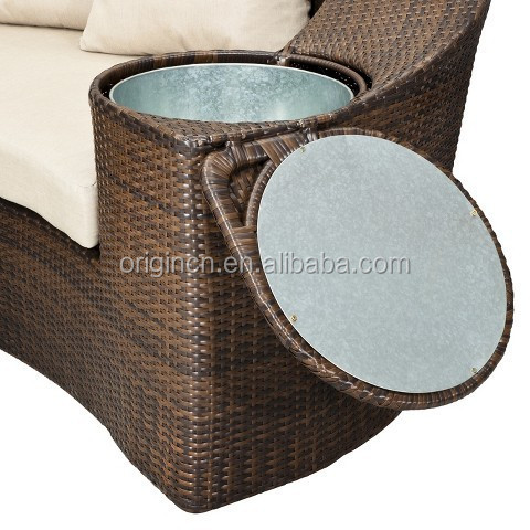 Patio Outdoor Furniture Love Seat Ottoman Sectional Round Sun Rattan Daybed With Cooler