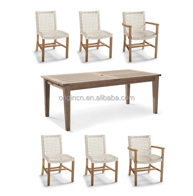 Luxury Neoclassical Outdoor Furniture Six Eight Seaters Wood Pe Rattan Dining Table Set