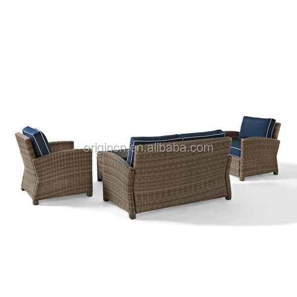 French Bistro Traditional Style Rattan 4 Piece Deep Seating Group Wicker Balcony Deck Chairs Set