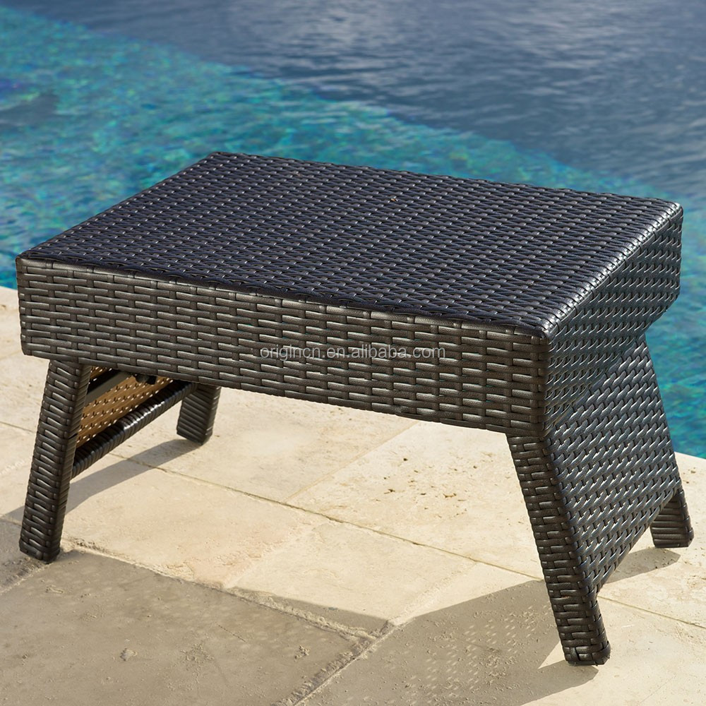 Simple Hotel Swimming Pool Outdoor Furniture Sun Bed Rattan Side Table S Shaped Chaise Lounge