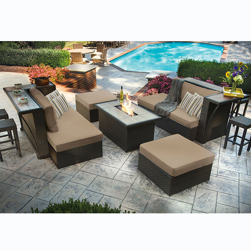 Modern Pool Outdoor Furniture Party Rattan Bar Counter Stool Fire Pit Table Sofa Set