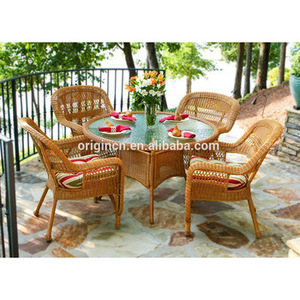 Vintage Europeanold Style Restaurant Outdoor Garden Furniture Dining Room Round Rattan Antique Table Chairs Set